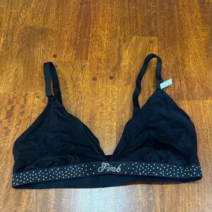 NWT  Sexy PINK Victoria's Secret Black Rhinestone Logo Bralette